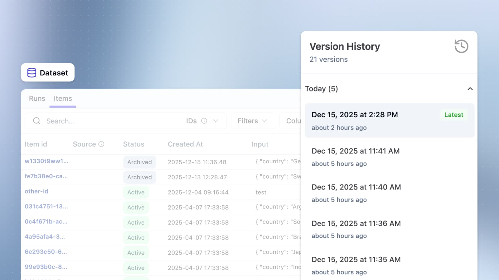 Dataset Item Versioning